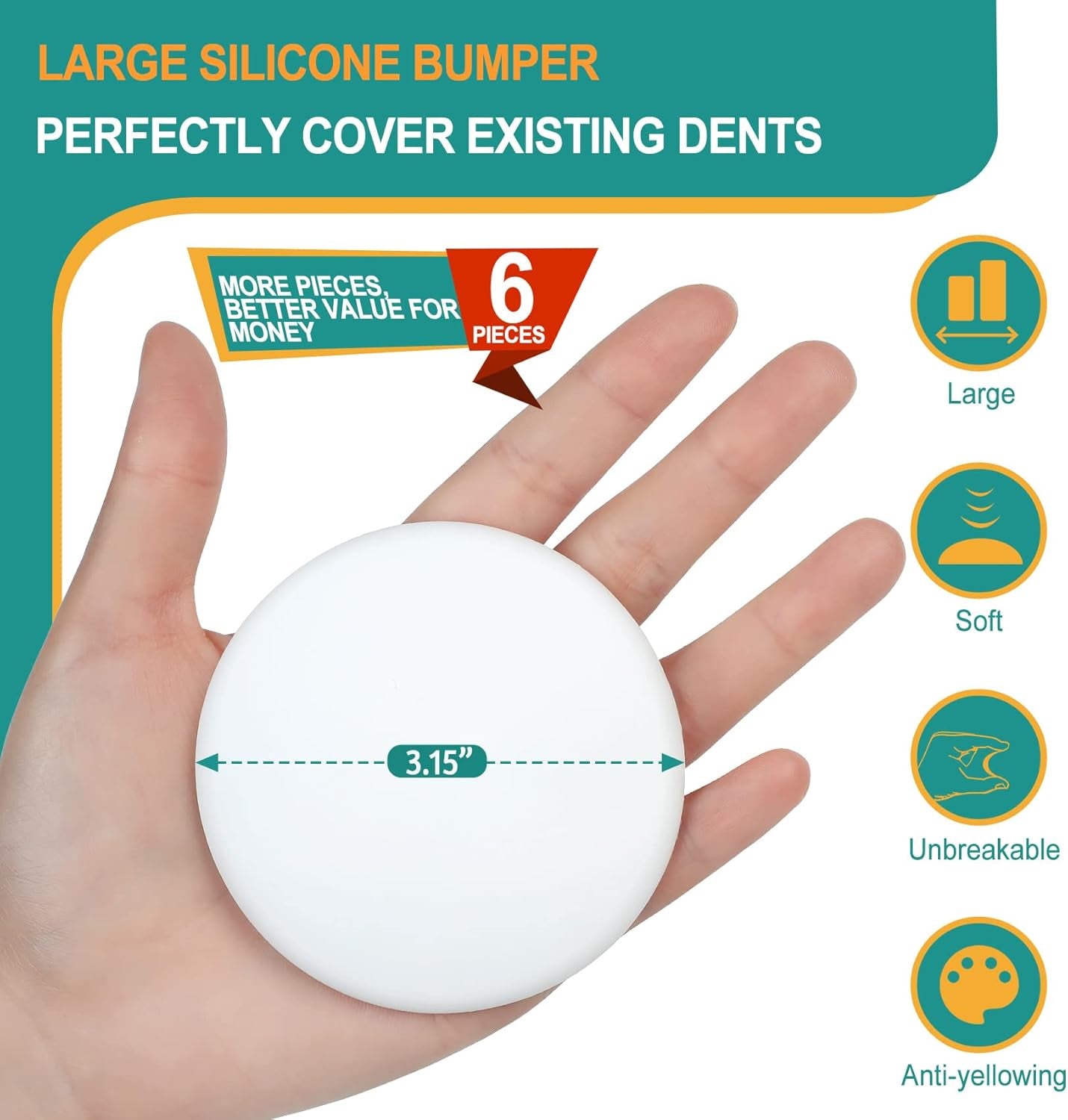 [3.15"] Door Stoppers Wall Protector, 6 Pcs Large White Silicone Door Bumpers with Strong Thickened Adhesive,Shock Absorbent Door Knobs Wall Protectors to Cover up Damage and Protect Wall Surfaces
