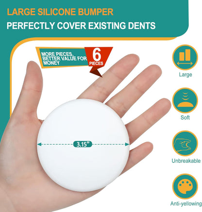 [3.15"] Door Stoppers Wall Protector, 6 Pcs Large White Silicone Door Bumpers with Strong Thickened Adhesive,Shock Absorbent Door Knobs Wall Protectors to Cover up Damage and Protect Wall Surfaces