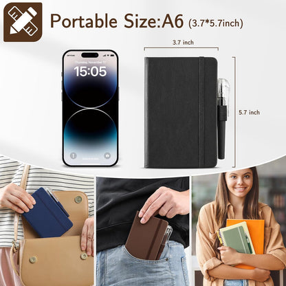 4 Pack Small Notebook Pocket Notebook, A6 Mini Leather Hardcover Journal, 3.7" X 5.7", 416 Pages Note Pads, Black, Green, Brown, Blue