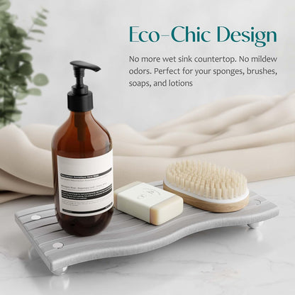 Water Absorbing Stone Tray for Sink, Diatomite Drying Stone for Kitchen Bathroom Counter, Decorative Raised-Feet Vanity Tray, Sink Caddy Organizer for Dish Soap & Sponge Holder [Grey, 9'' X 4'']