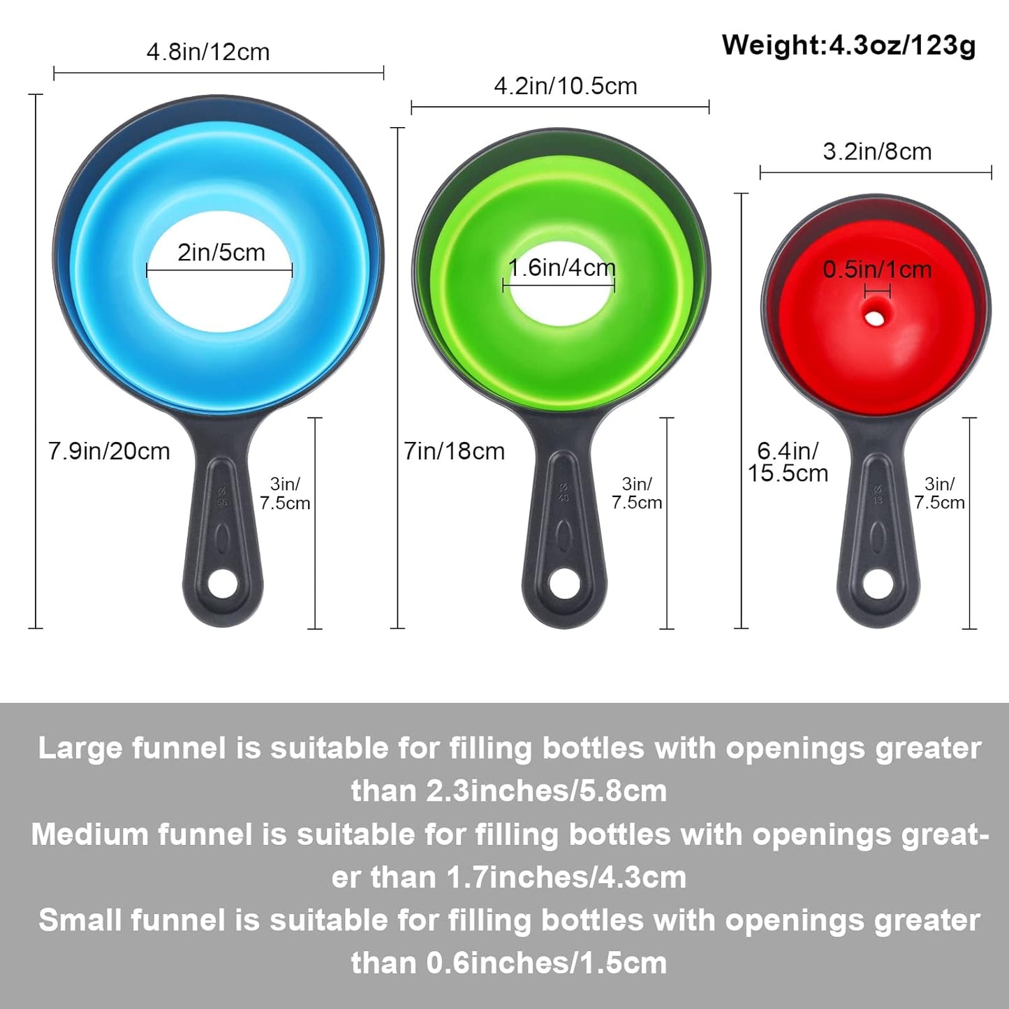 Large Small Funnel Set of 3, Food Grade Mini Funnels for Kitchen Use, Silicone Collapsible Funnels, Wide Mouth Canning Funnel for Mason Jars, Filling Bottles, Flask, Tiny Spice, Cooking Water