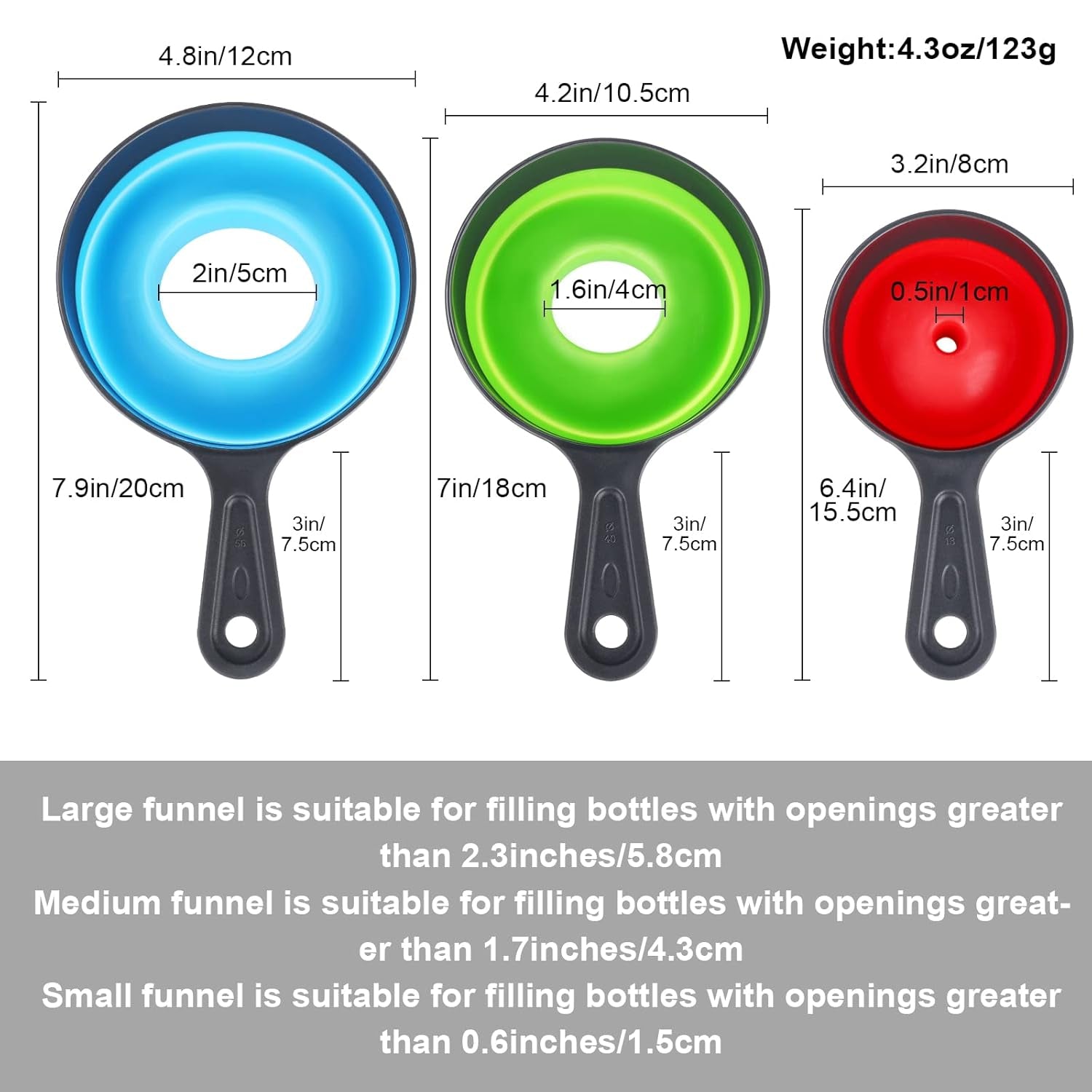 Large Small Funnel Set of 3, Food Grade Mini Funnels for Kitchen Use, Silicone Collapsible Funnels, Wide Mouth Canning Funnel for Mason Jars, Filling Bottles, Flask, Tiny Spice, Cooking Water