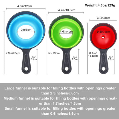 Large Small Funnel Set of 3, Food Grade Mini Funnels for Kitchen Use, Silicone Collapsible Funnels, Wide Mouth Canning Funnel for Mason Jars, Filling Bottles, Flask, Tiny Spice, Cooking Water