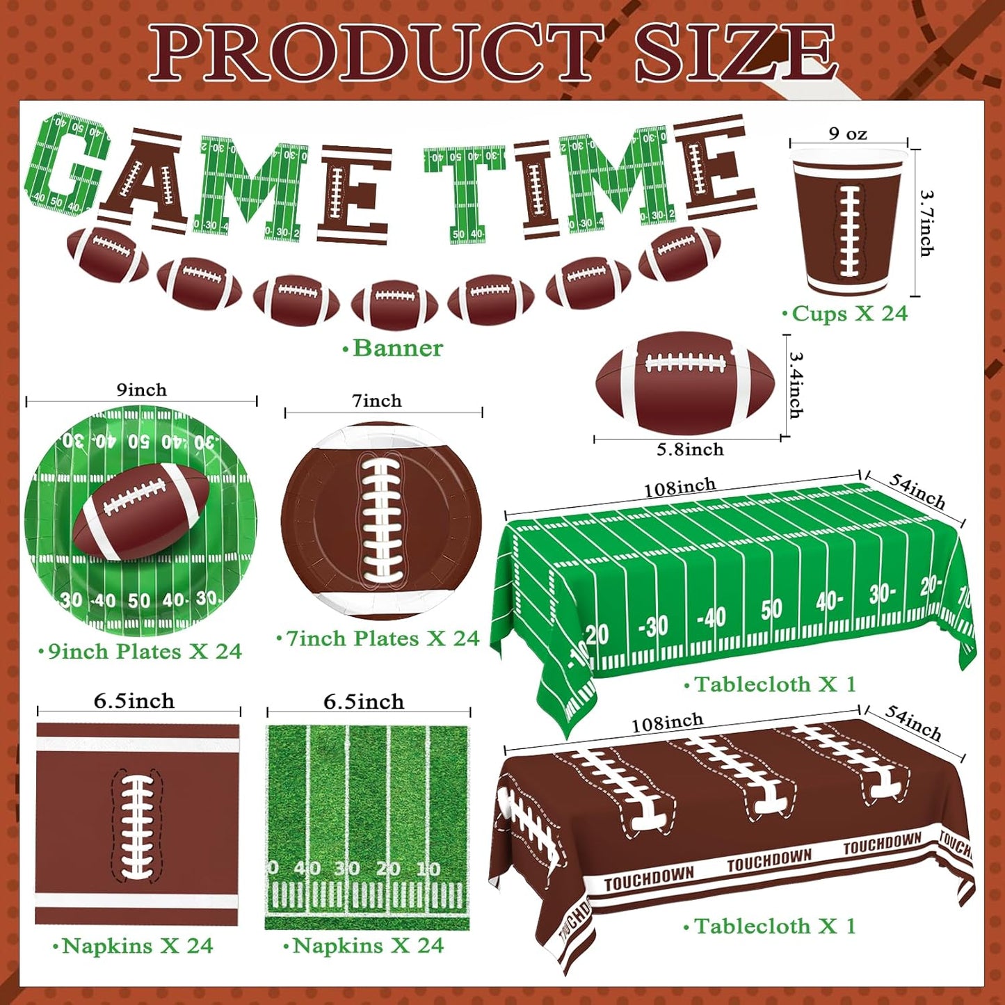 Football Party Supplies Football Themed Party Decorations Including Plates, Napkins, Cups, Banner and Tablecloth for Football Birthday Party Decorations, 24 Guests