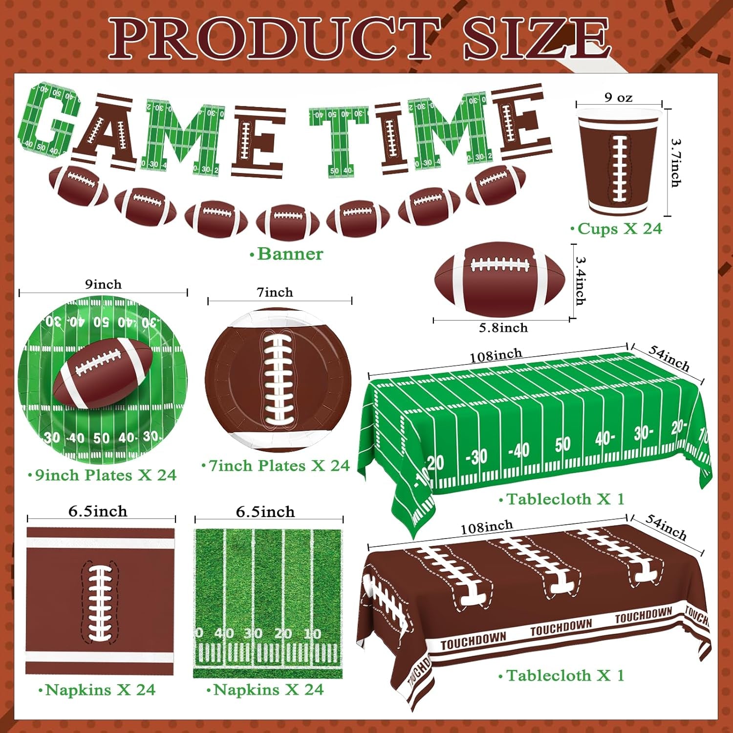 Football Party Supplies Football Themed Party Decorations Including Plates, Napkins, Cups, Banner and Tablecloth for Football Birthday Party Decorations, 24 Guests