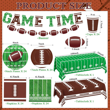 Football Party Supplies Football Themed Party Decorations Including Plates, Napkins, Cups, Banner and Tablecloth for Football Birthday Party Decorations, 24 Guests