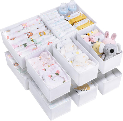 12 Pack Baby Clothes Organizer, Dresser Drawer Organizer for Baby Clothing, Foldable Fabric Closet Drawer Storage Bins, Nursery Dresser Dividers for Bra, Socks, Ties, Scarf