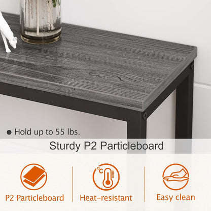 70-Inch Console Table with Built-In Charging Station, Narrow Entryway Hall Table in Charcoal Gray for Living Room Use