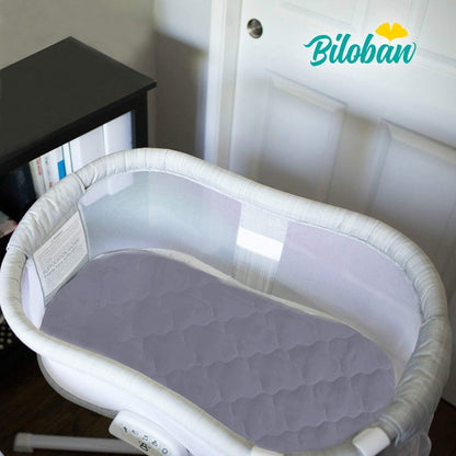 Bassinet Mattress Pad Cover, Waterproof, Fit for All Mainstream Bassinet - Rectangle,Oval,Hourglass, 2 Pack, Ultra Soft Microfiber Surface, Washer & Dryer, Grey and Navy