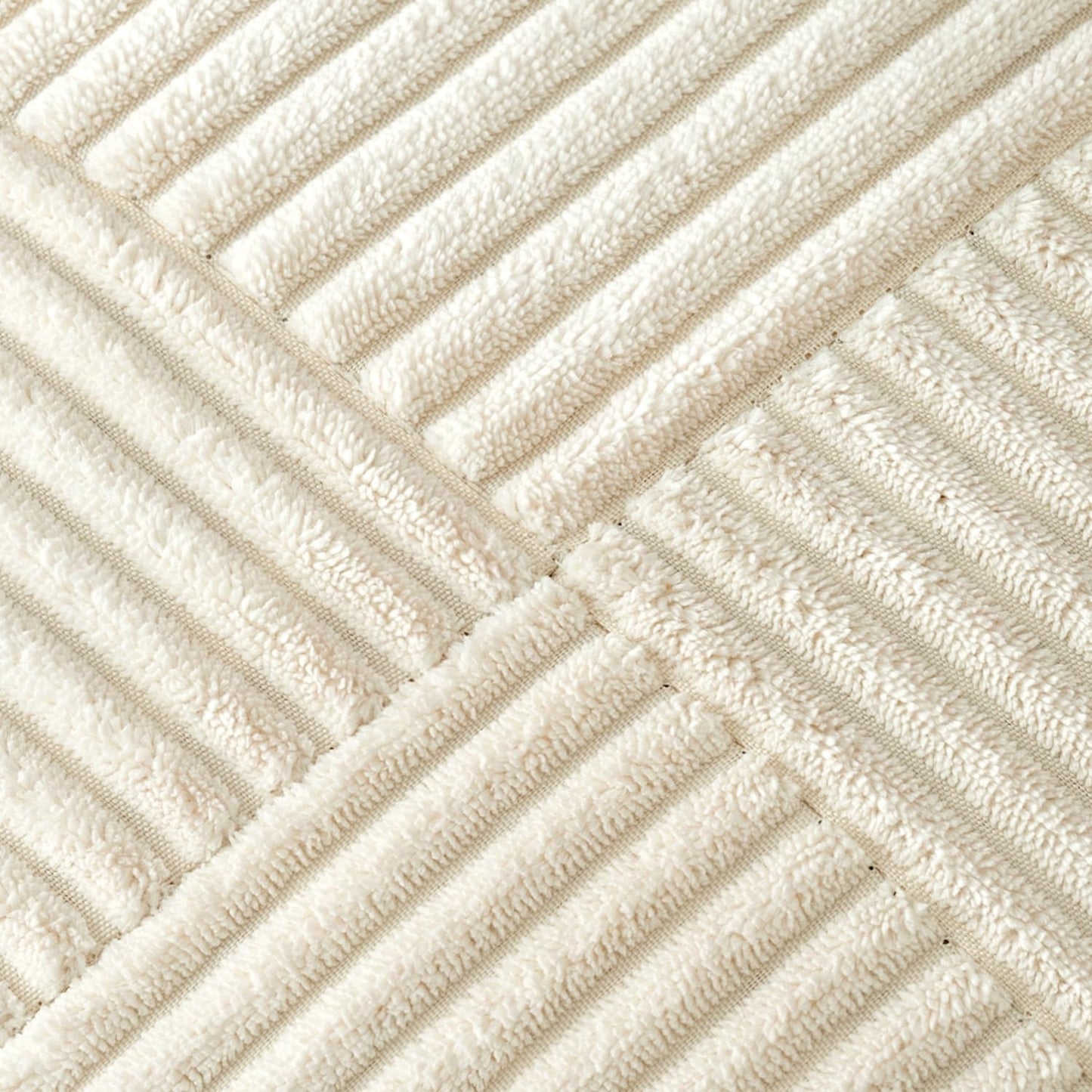 Beige Corduroy Decorative Pillow Covers - Set of 2, Soft Solid Couch Pillowcases with Cross Patchwork Design for Living Room and Bedroom, 12x24 Inches