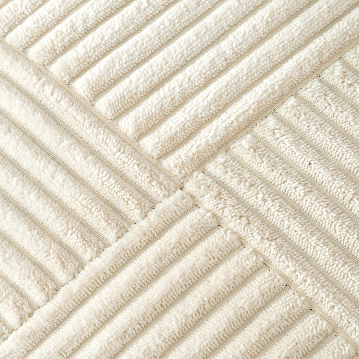 Beige Corduroy Decorative Pillow Covers - Set of 2, Soft Solid Couch Pillowcases with Cross Patchwork Design for Living Room and Bedroom, 12x24 Inches