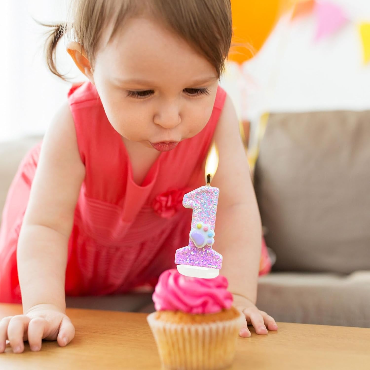 Cat and Dog Paw Number Candles for Cake Decoration, Pink Kitten Paw Number 4 Candle, Dog Themed Birthday Cake Topper for Party Decorations