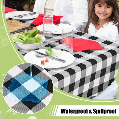 Rectangular Waterproof Vinyl Tablecloth with Flannel Backing, Wipeable Buffalo Plaid Design for Indoor and Outdoor Dining (Black & White, 60" x 84")