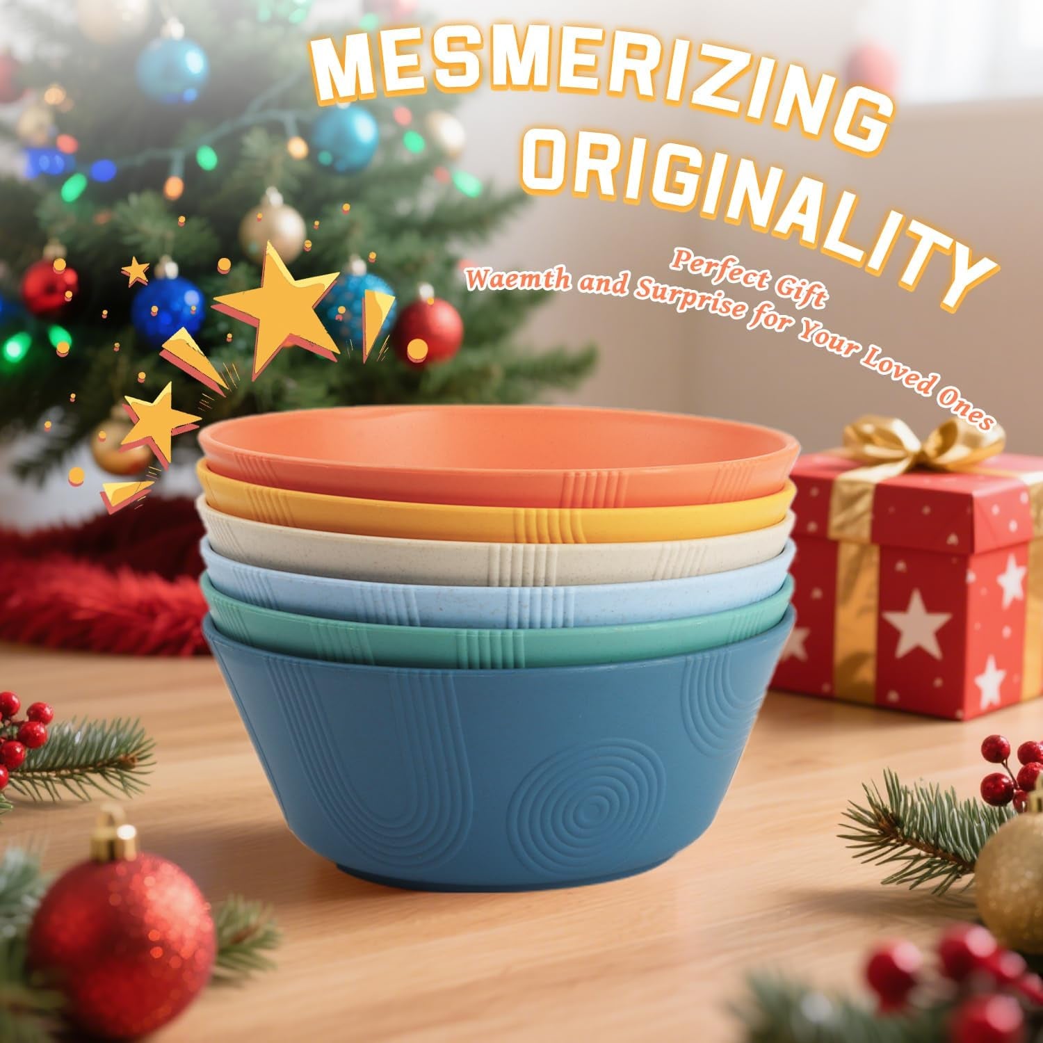 Wheat Straw Bowl Set of 6 - 36oz Textured Cereal and Soup Bowls, Microwave and Dishwasher Safe, Eco-Friendly Alternative for Serving Ramen, Salad, and More