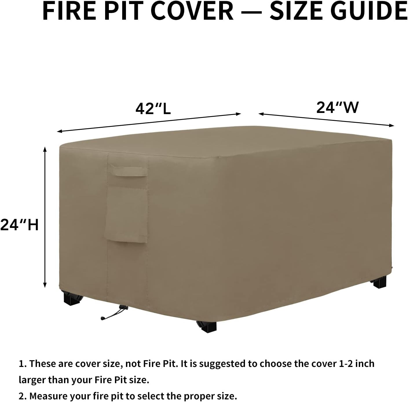Outdoor Fire Pit Cover Rectangle 42L X24W X24 H, Durable Outdoor Gas Firepit Cover, Waterproof and Weatherproof Cover for Fire Pit, Camel