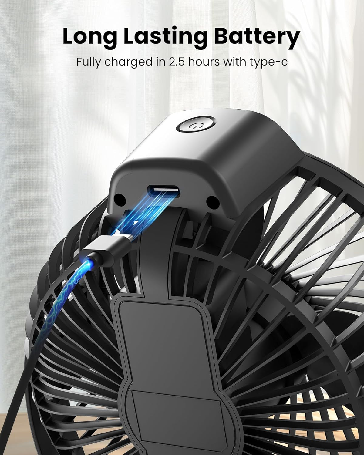 Portable Clip on Fan, Small USB Fan Battery Operated, 3 Speed Rechargeable Mini Fan with LED Display, 360° Rotate Personal Cooling Desk Fan for Stroller Travel Camping Golf Gym