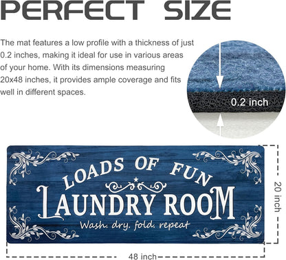 Laundry Room Rug Runner 20"X48" Non Slip Waterproof Laundry Mats for Laundry Room Decor Washable Floor Farmhouse Laundry Rug for Mudroom, Washroom, Bathroom, Navy Blue