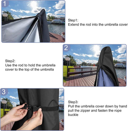 Patio Umbrella Cover, Waterproof Umbrella Covers for 7Ft to 9Ft Outdoor Umbrellas Market Parasol Covers with Push Rod, Black