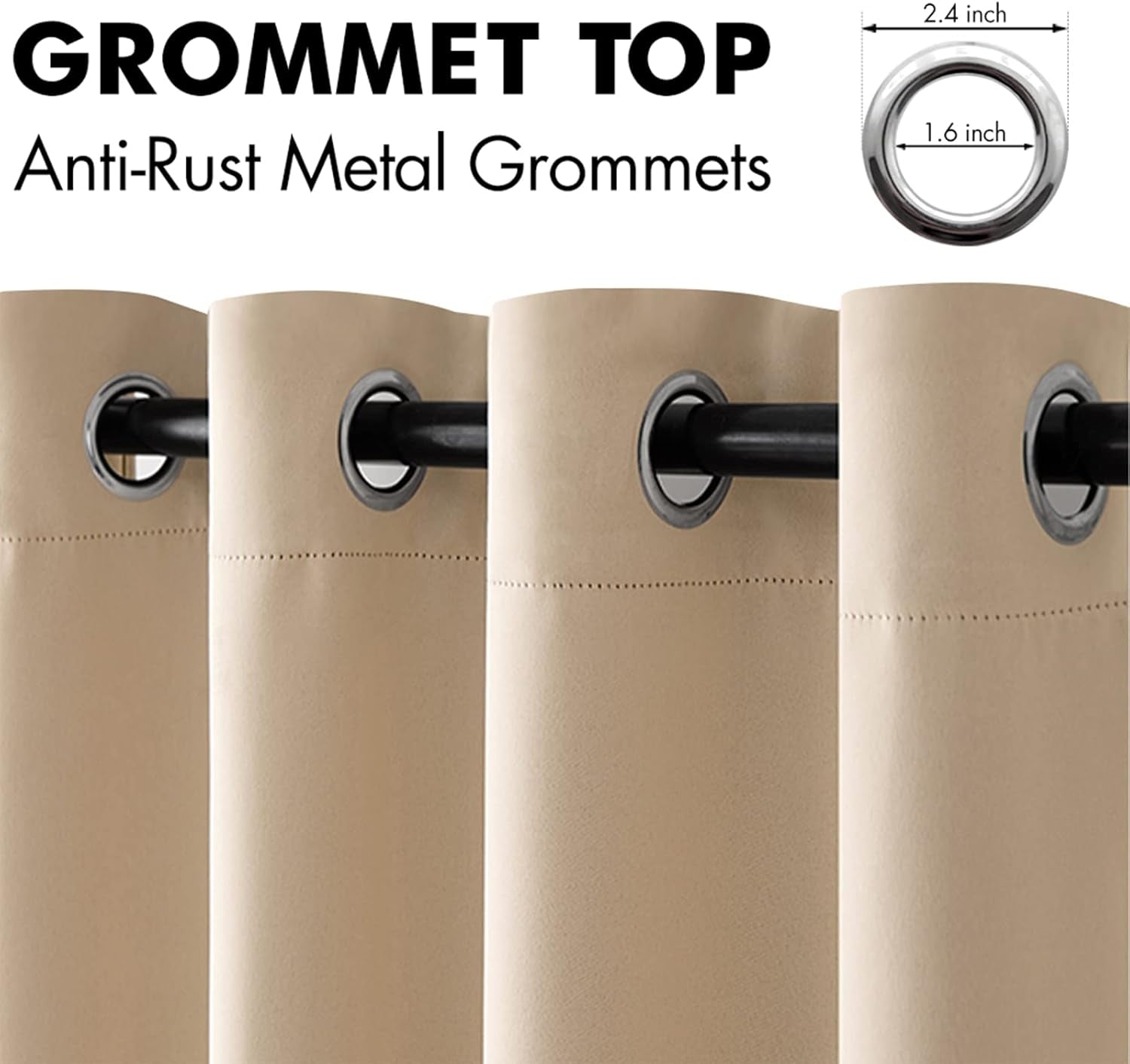 Room Darkening Curtains Thermal Insulated Drapes Solid Window Treatment Set Grommet Top Light Blocking Blackout Curtain for Living Room/Bedroom 2 Panels 42 X 63 Inch Beige