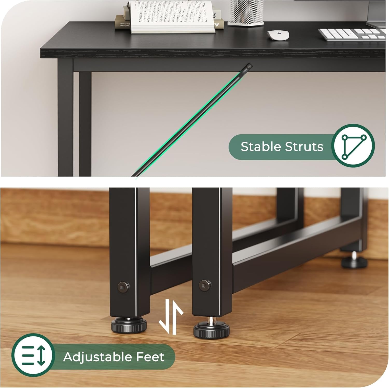 55-Inch Modern Home Office Desk with Sturdy Metal Frame, Ideal for Gaming and Writing, Black Finish