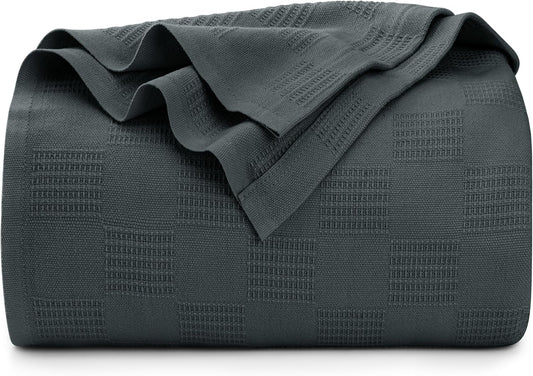 Smoke Gray 100% Cotton Blanket [Queen Size - 90X90 Inch] 350GSM Lightweight, Soft and Breathable Thermal Blanket for All Seasons