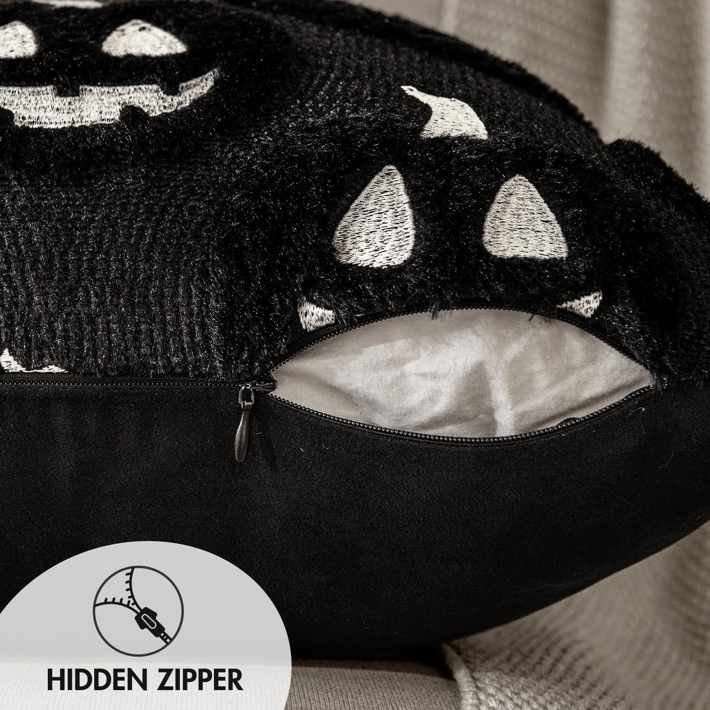 Fall Halloween Throw Pillow Covers 18X18 Decorative Pumpkin Pattern Pillowcases Soft Plush Faux Wool Cushions for Home Patio Sofa Couch,Black