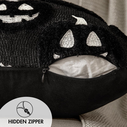 Fall Halloween Throw Pillow Covers 18X18 Decorative Pumpkin Pattern Pillowcases Soft Plush Faux Wool Cushions for Home Patio Sofa Couch,Black