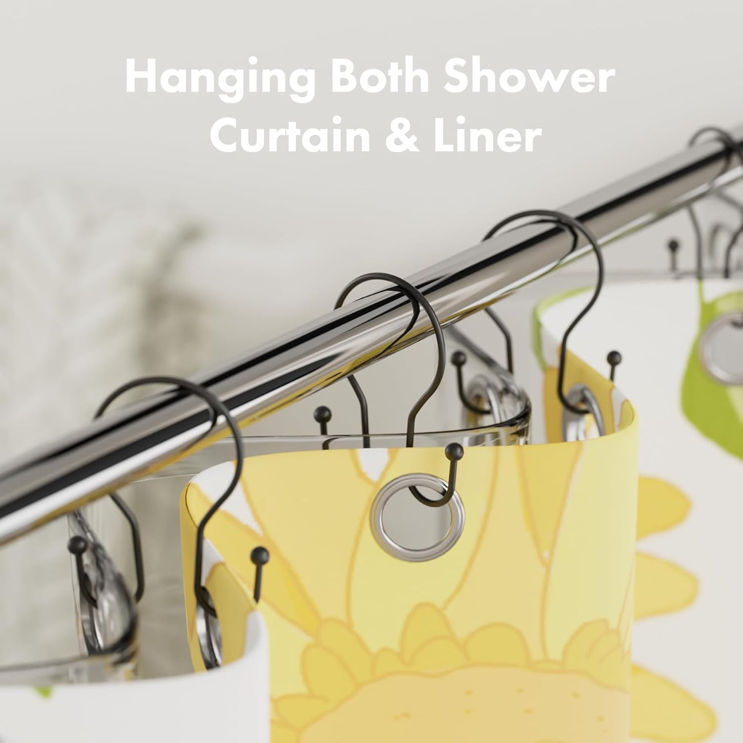 Shower Curtain Hooks Black Shower Curtain Rings, Simple Double Hook Shower Curtain Hooks Rust Proof, Smooth Sturdy Metal Shower Hooks for Shower Curtain Rod, 12 Pcs Shower Rod Hooks