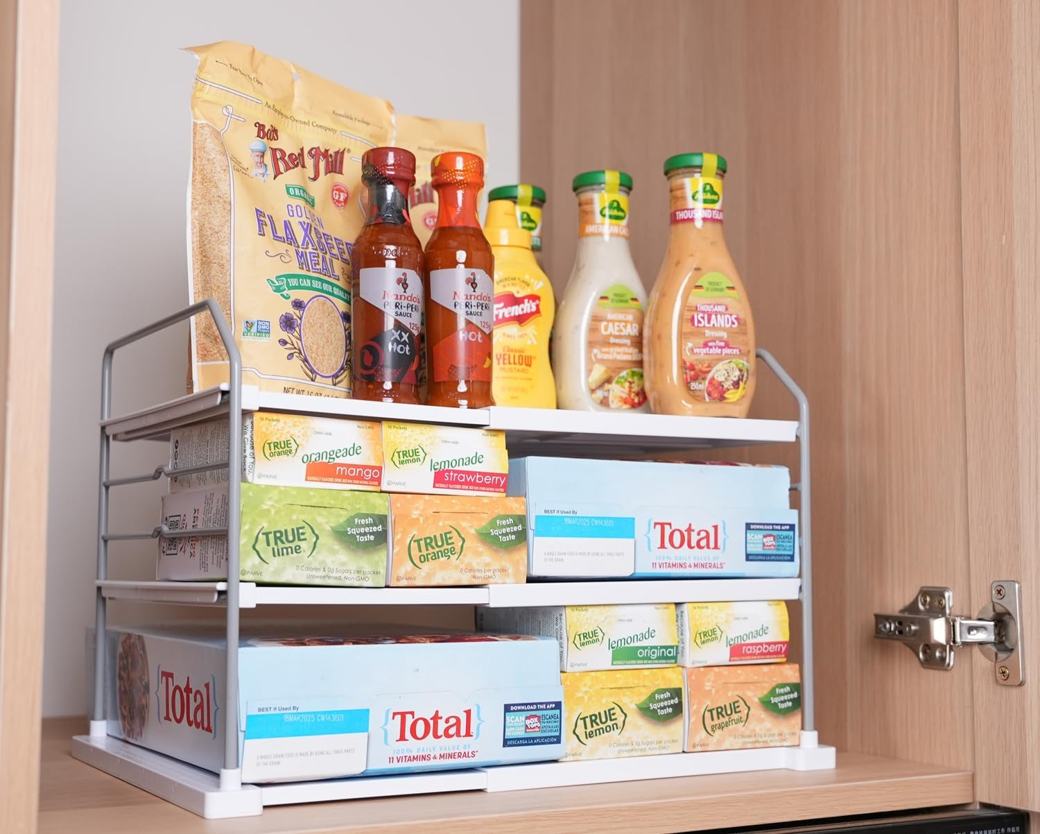 Extendable Holder for Heavy Items, Jars, Bottles, Cans, Plastic Bags, Wrap, Foil, Snack and Box for Kitchen, Bathroom, Pantry, Counter, Cabinets, 11'' to 16.7'' Wide