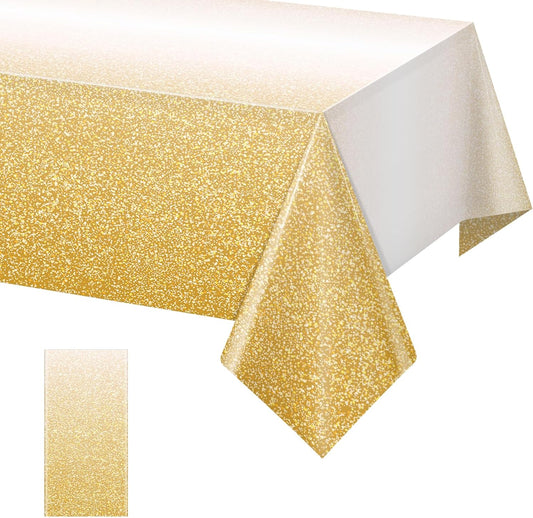 1 Pack Ombre Gold Plastic Tablecloth for Parties, Gradient Yellow Gold Disposable Tablecloths for Rectangle Tables, Light Gold Table Cover for Wedding Birthday Anniversary Party, 54X108Inch