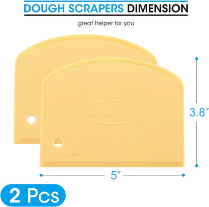 Dough Scraper, Flexible Bowl Scraper, Pastry Cutter with Measuring Scale, Nonslip Pizza Chopper, Multipurpose Baking Tool for Pizza/Dough/Cake, Easy to Clean, 2 Pack