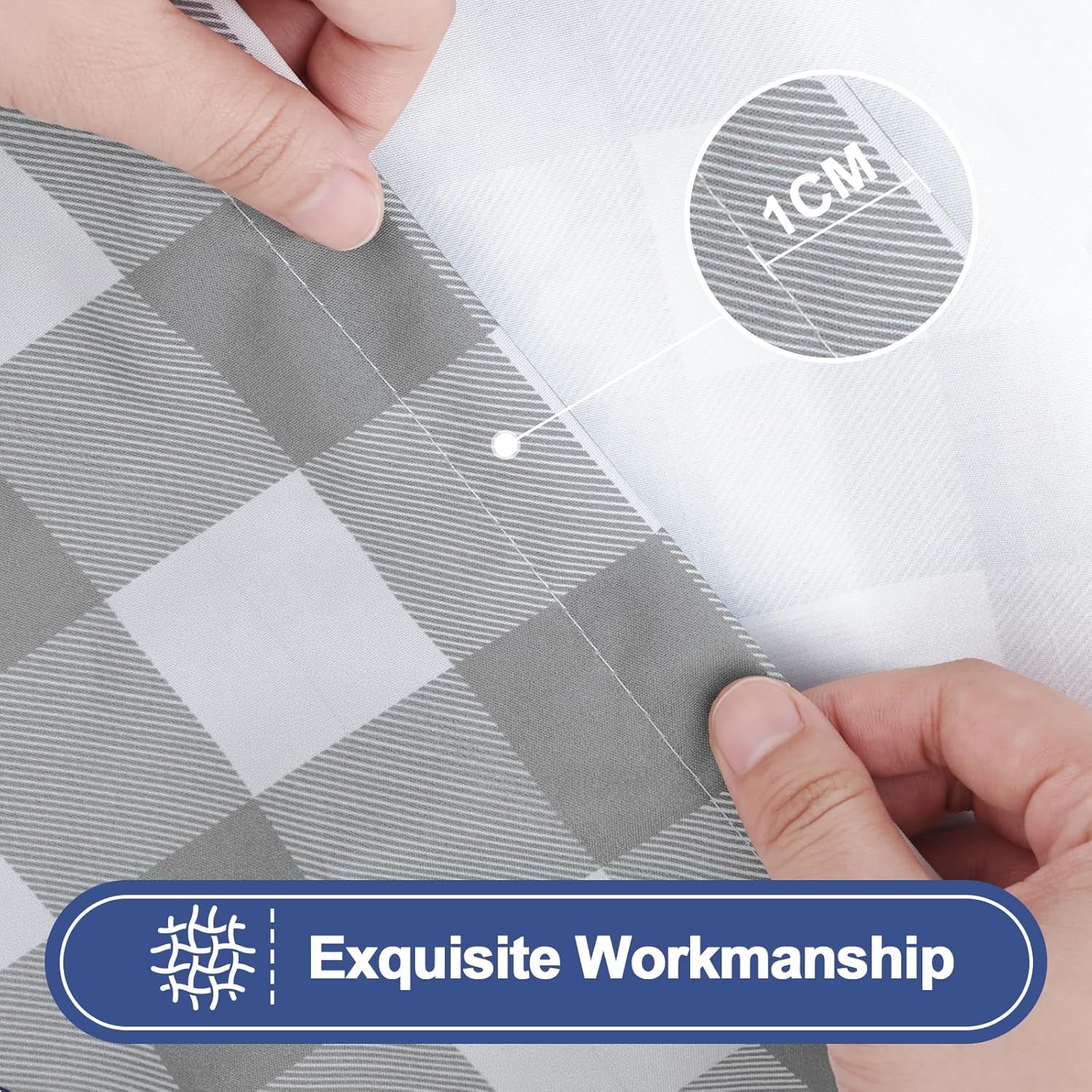 Waterproof Elastic Fitted Picnic Tablecloths - 2 Pack for 6FT Rectangle Tables, Washable Polyester Buffalo Plaid Design for Camping, Dining, and Outdoor Use (Grey & White, 30" X 72")