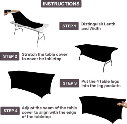 2 Pack 6FT Table Cloth for Rectangular Fitted Events Stretch Black Table Covers Washable Spandex Tablecloth Protector for Party, Wedding, Cocktail, Banquet, Festival