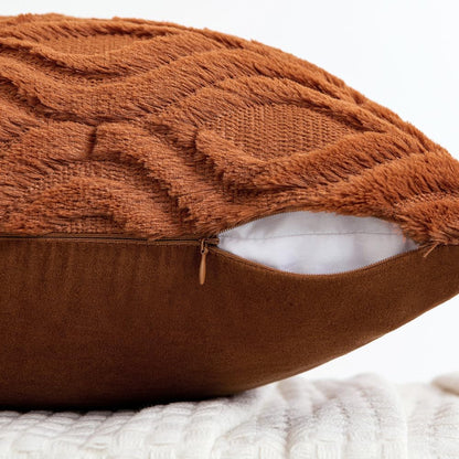 Burnt Orange Fall Throw Pillow Covers 18X18 Inch, Soft Plush Faux Wool Solid Couch Pillows Set of 2, Decorative Farmhouse Boho Cushion Covers for Sofa Living Room Bed Home Decor