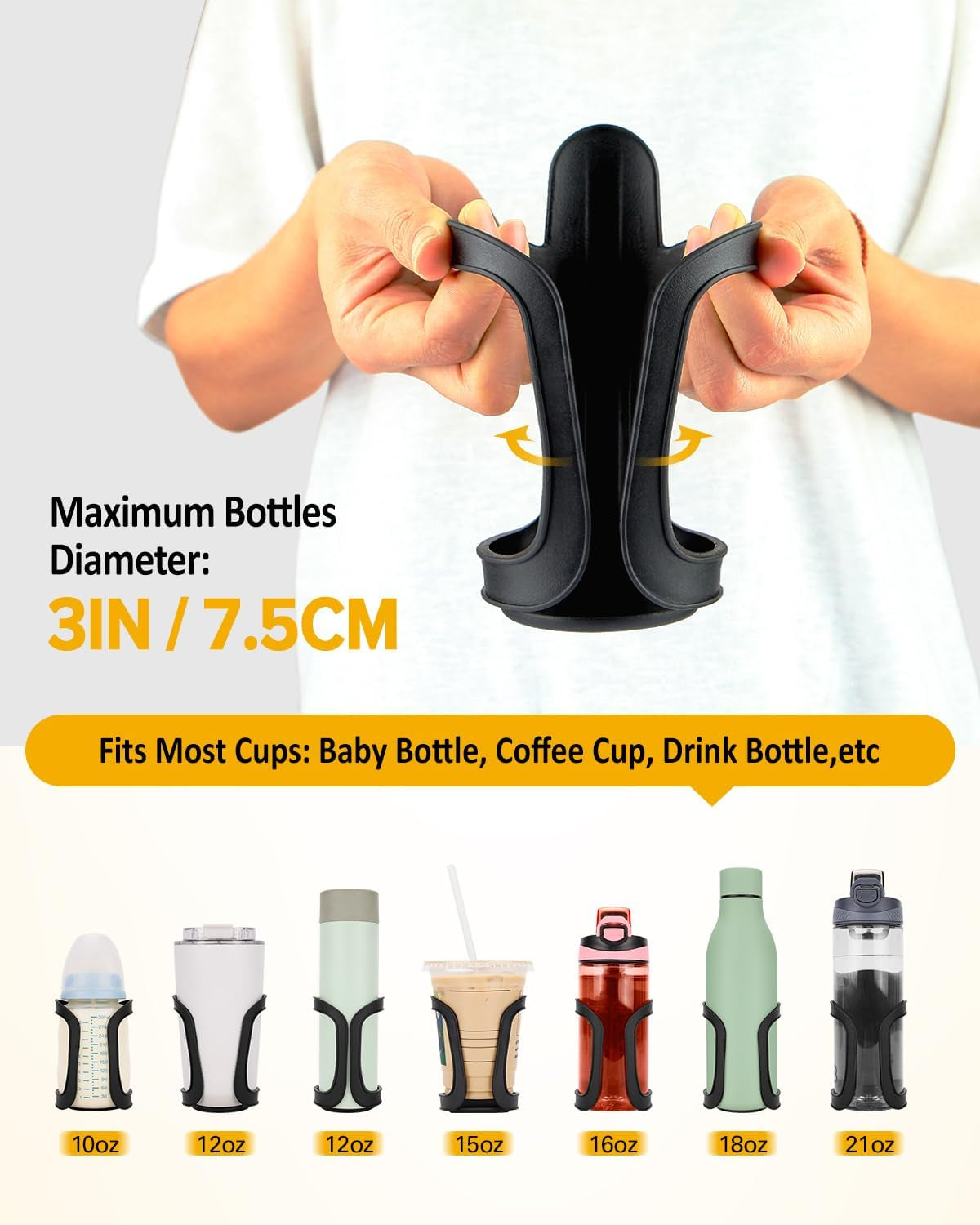 Pack of 2 Pram Cup Holder,Universal Stroller Cup Holders,Adjustable Pushchair Bottle Organizer for Bikes, Trolleys,Walkers and Wheelchairs