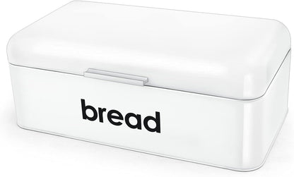 Bread Box(16.5" X 9"), Teal Bread Bin for Kitchen Counter, Storage Loaf/Doughnut/Cake/Biscuit/Baked Goods, Smooth Surface &Sturdy Handle & Air Holes, White