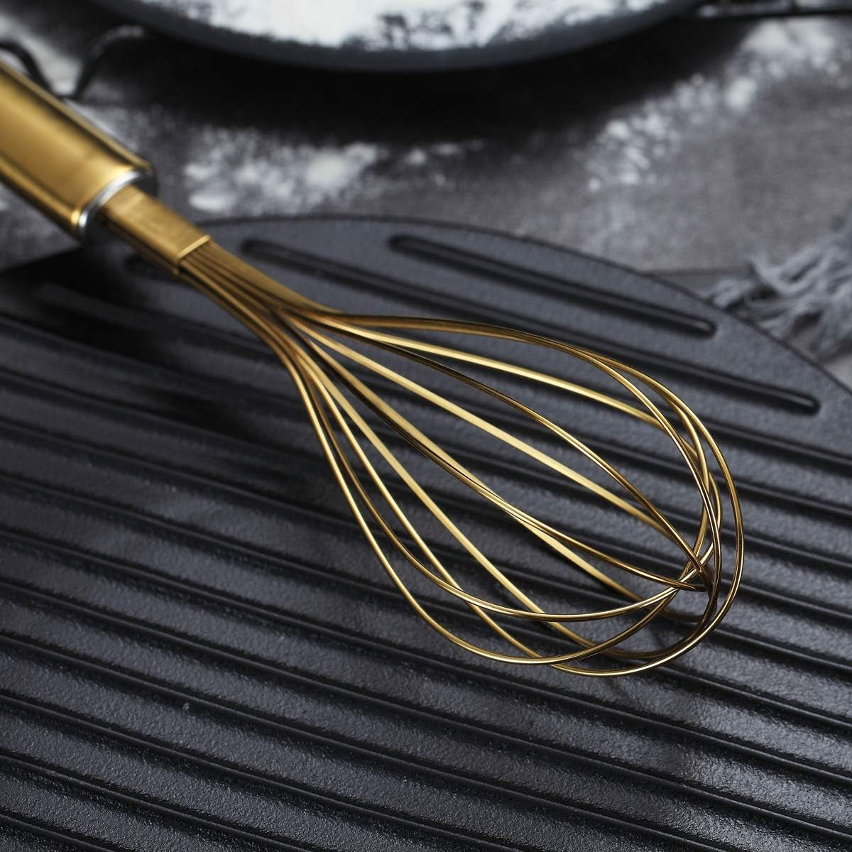 Gold Stainless Steel Whisk Set - 3-Piece (8", 10", 12") with Titanium Plating for Cooking and Baking