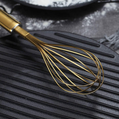 Gold Stainless Steel Whisk Set - 3-Piece (8", 10", 12") with Titanium Plating for Cooking and Baking