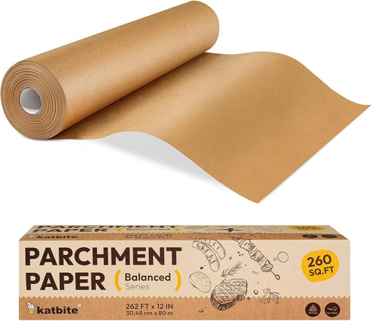 12In X 262Ft Unbleached Parchment Paper Roll, 260 Sq.Ft, Balanced Series, Non-Stick, Extra Long Parchment Baking Paper with Portable Serrated Cutter for Baking, Cooking [Balanced Series]