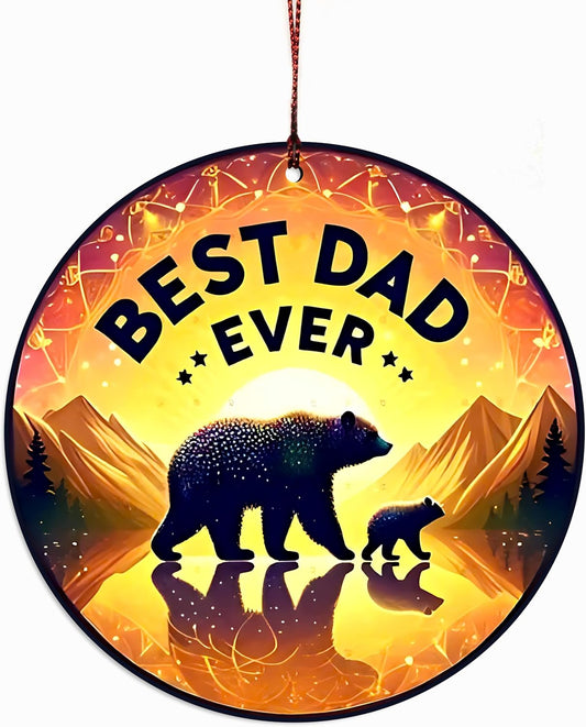 Papa Bear Best Dad Ever Ornament Suncatcher Effect, Fathers Day Ornaments, Best Dad Ever Gifts for Decorations, Senior 2025 Ornament, Family Keepsake for Father'S Day, Birthday, Christmas Gifts