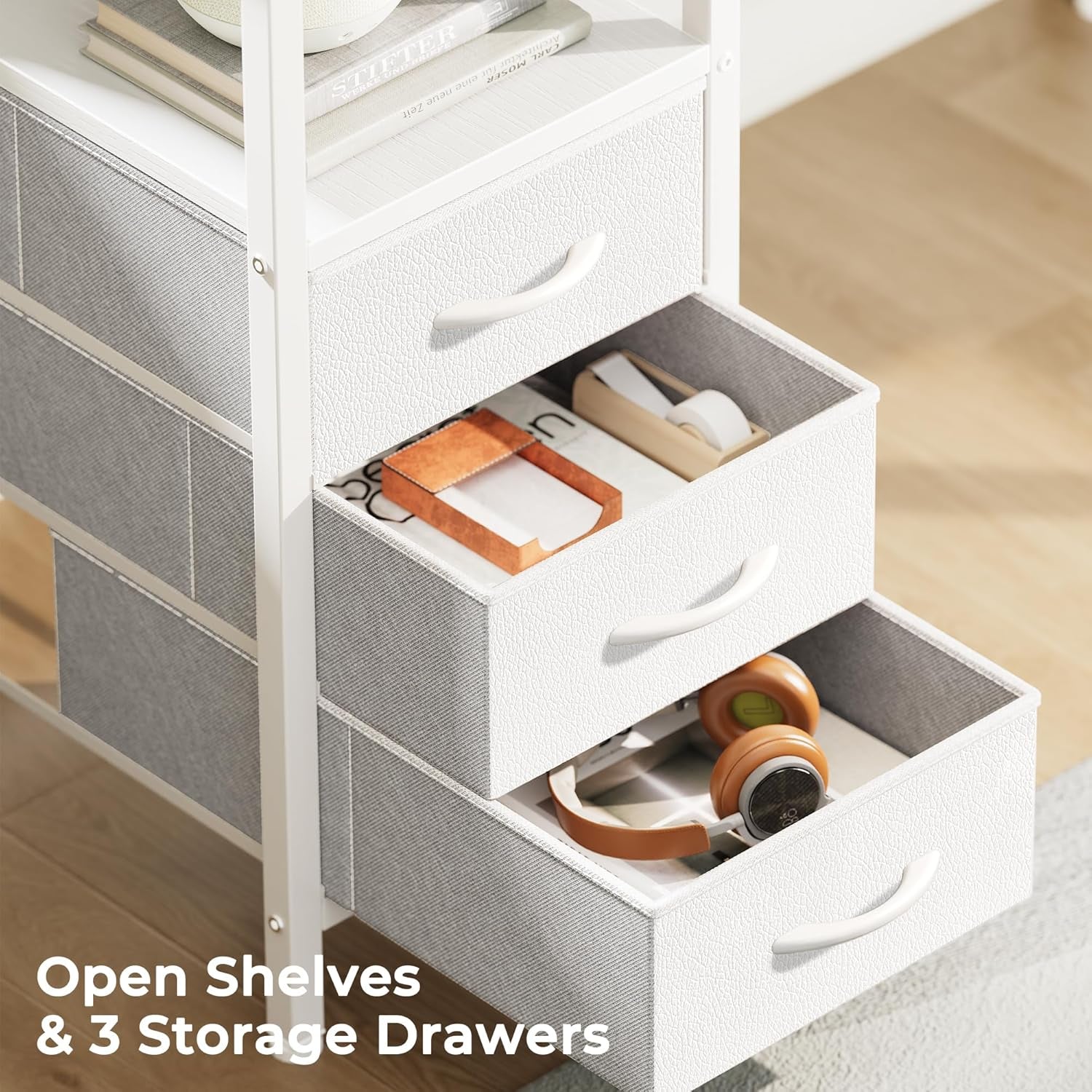 L-Shaped Office Desk with Power Outlets, 47-Inch Computer Desk Featuring 3 Drawers and Shelves for Gaming, Corner Work, Home Office, and Study - White Finish