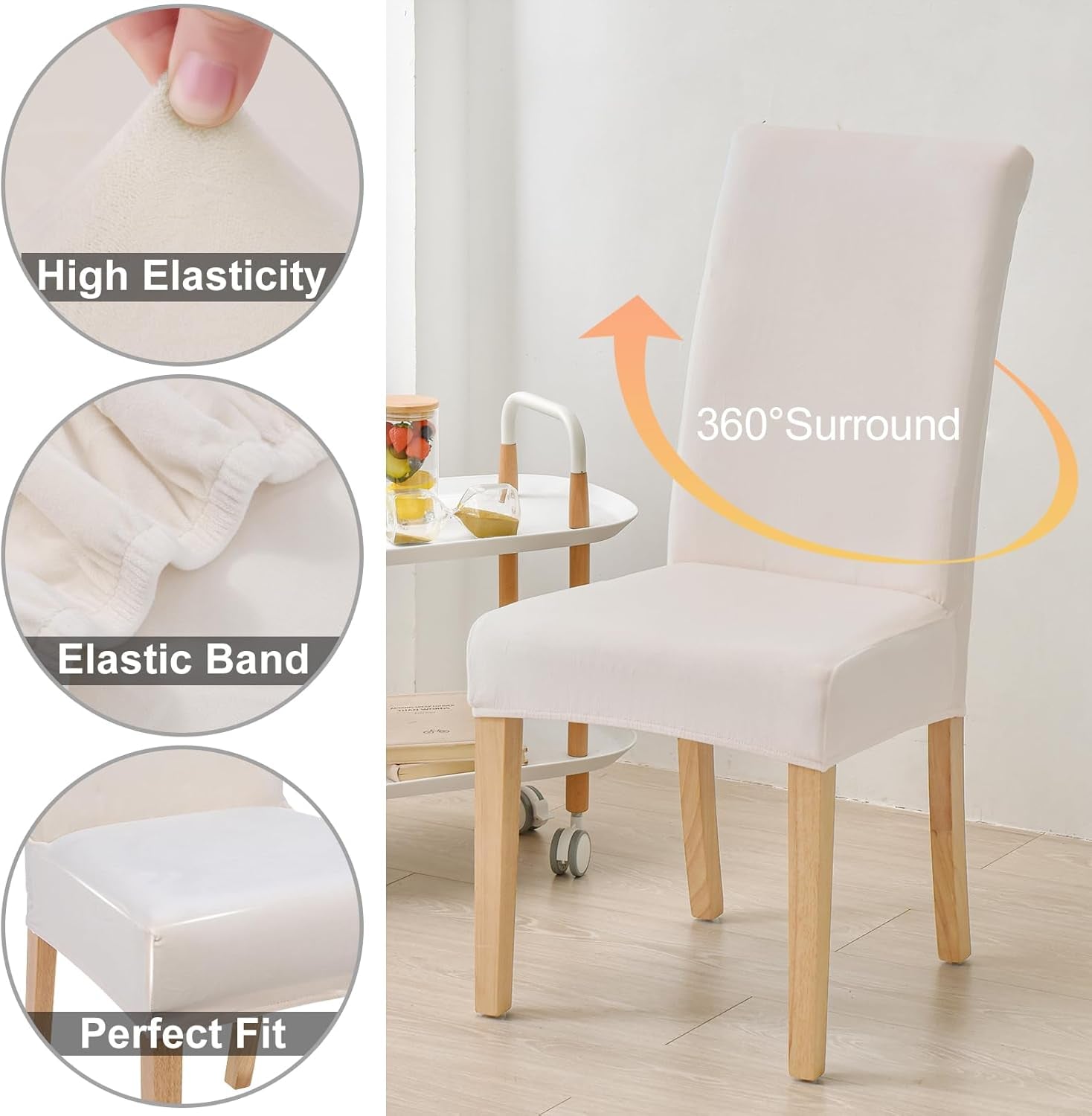 Velvet Stretch Chair Covers for Dining Room Set of 2, Soft Fit Removable Washable Kitchen Parsons Chair Slipcover Protector, Cream