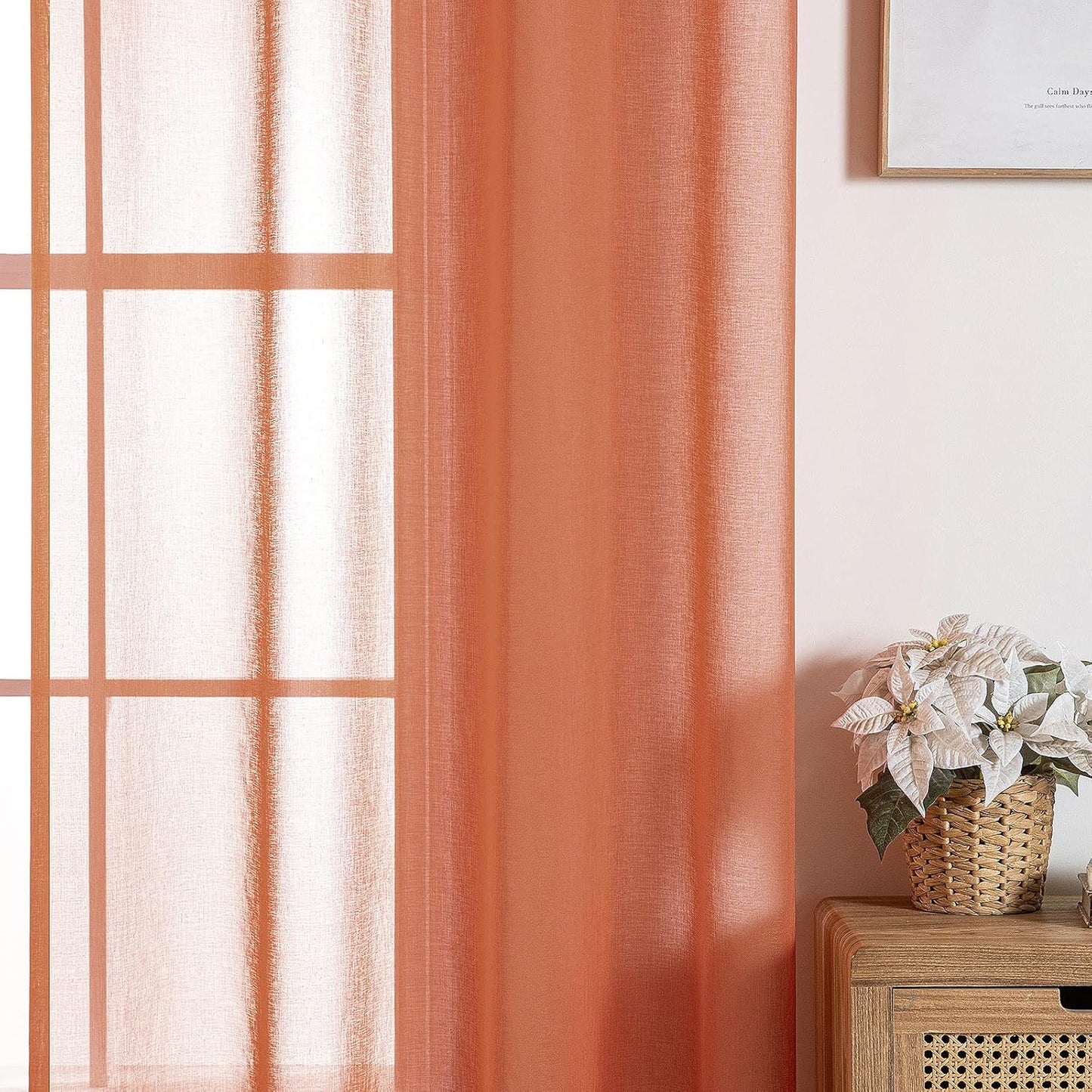 2 Panels Burnt Orange Semi Sheer Window Curtains Elegant Grommet Top Window Voile Drapes/Treatment Linen Textured Panels for Bedroom Living Room Fall Decor (54X72 Inches)