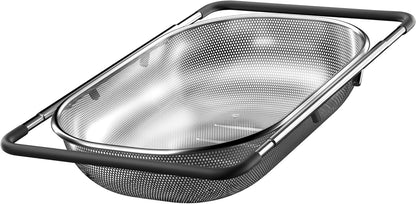 Expandable Over-the-Sink Colander with Rubber Grip - Fine Mesh Strainer for Vegetables, Fruits, and Pasta - Essential Kitchen Tool (9.5W x 13.4-21.3L x 3.3H)