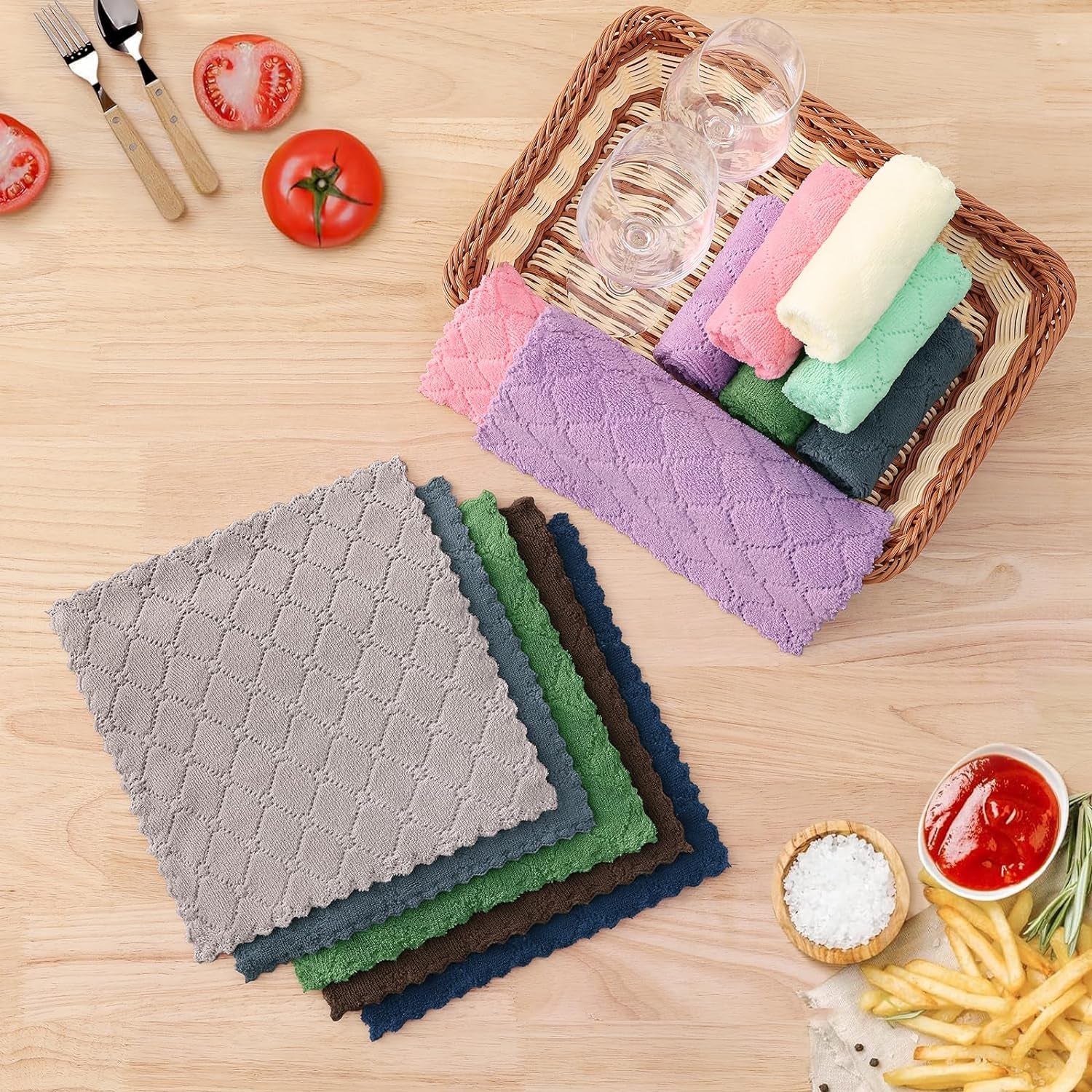 12 Pack Kitchen Dish Cloths (10 X 10 Inches, Grey) and 100% Cotton Dish Cloths, 8 Pack - 12 X 12 Inches, Waffle Weave Super Soft and Absorbent Dish Towels