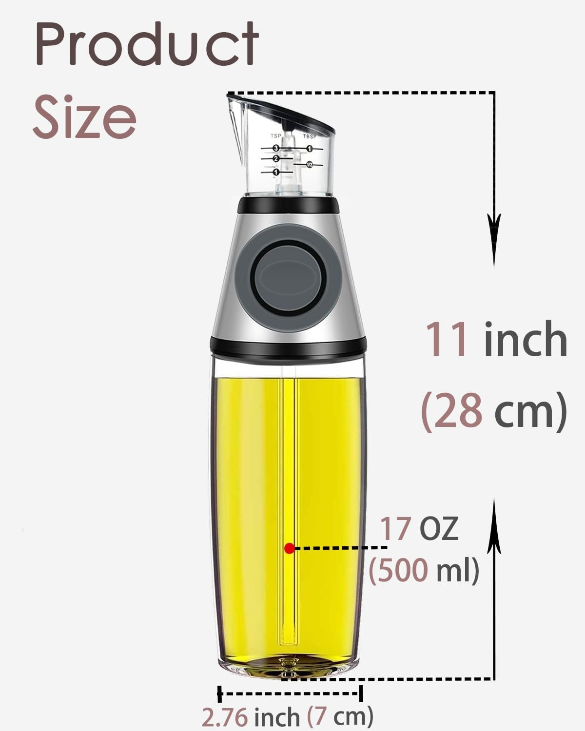 Oil Dispenser Bottle, 17Oz Olive Oil Dispenser Oil Sprayer, Clear Glass Refillable Oil and Vinegar Dispenser Bottle with Measuring Scale Pump for Kitchen, Cooking, Salads, Baking Frying
