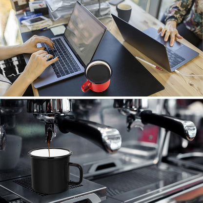 Enamel Coffee Mugs Cups Set of 2,12 Oz Small Enamel Camping Cup for Coffee Water Soup, Indoor and Outdoor Use, Portable & Sturdy, Black & Red