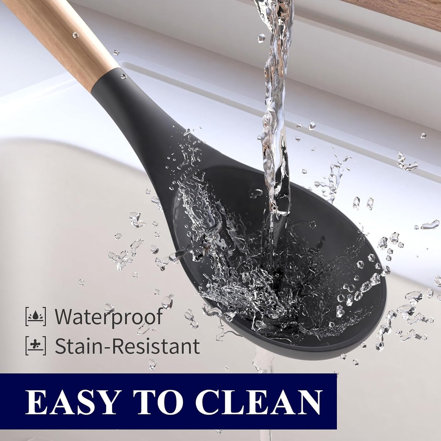 Kitchen Utensils Set - 30 PCS, Silicone Cooking Utensils Set with Holder, 446℉ Heat-Resistant Silicone Kitchen Utensils Set with Wooden Handle for Non-Stick Cookware, Black