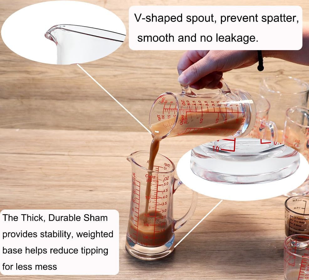 Ackers Glass Measuring Cup 5 Oz/150Ml Shot Glass Measuring Cup with V-Spout,Insulated Handle