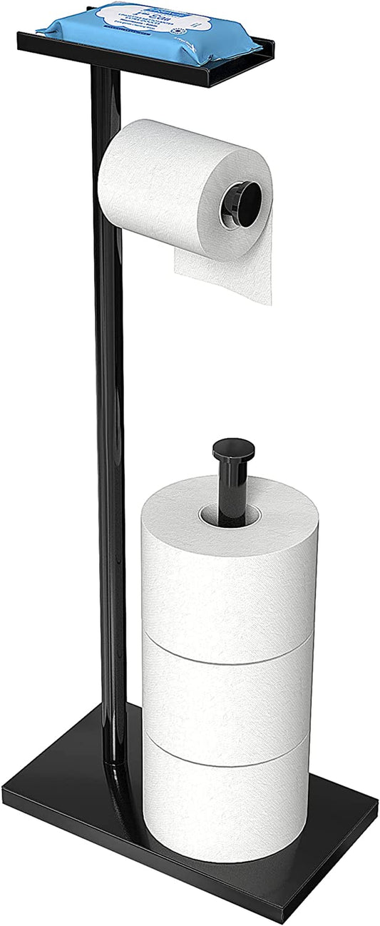 Black Toilet Paper Holder Stand with Phone Shelf, Bathroom Toliet Decor Decoration. Tissue Roll Free Standing Storage, Rv Accessories, Apartment Restroom Household Home Essentials